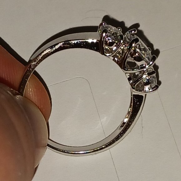 Silvertone Three Stone CZ Fashion Ring Size 11 - Picture 5 of 10